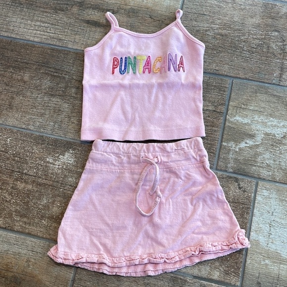 Toddler Girl Pink Punta Cana Tank Top & Skirt Outfit Set Size 2T - Picture 2 of 5